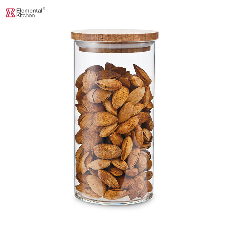 SINO GLASS trade assurance 4 pcs borosilicate glass storage jar bamboo lid glass storage jar