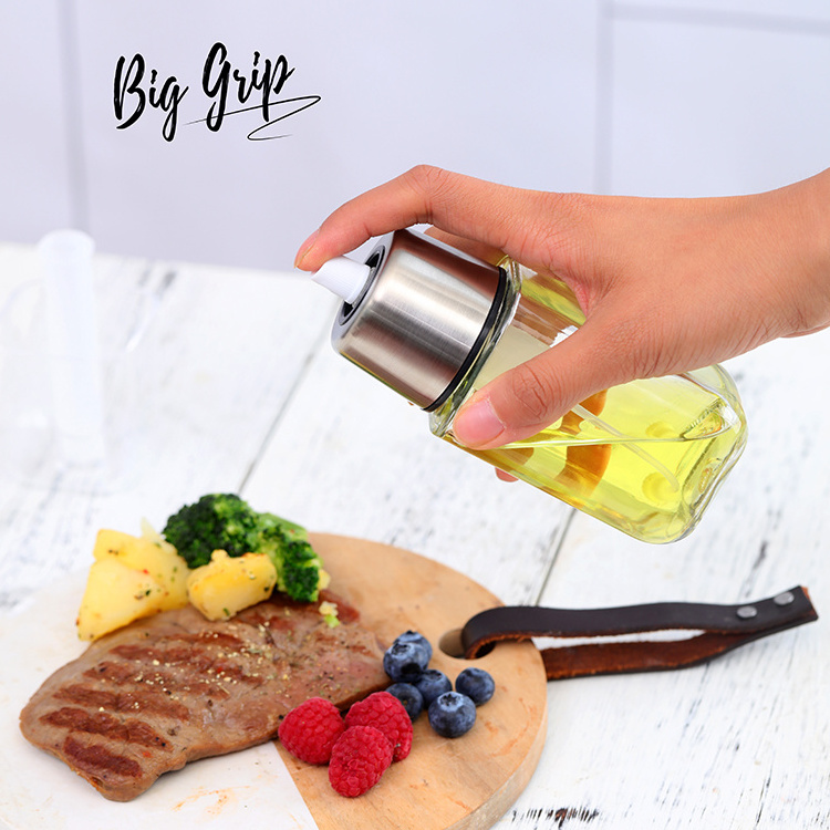 kitchen cooking edible Stainless Steel metal Clear Cover Glass Olive Oil and vinegar Sprayer metal Bottle Mister dispenser spray