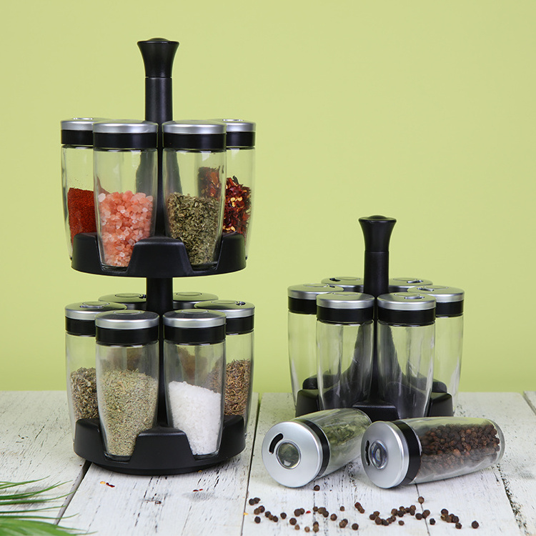 Round 6 pcs glass spice dispenser set glass seasoning jar kitchen spice rack salt spice pepper condiment container bottle