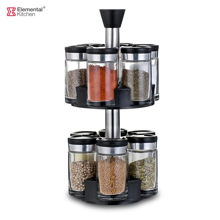 Wholesale 6 Glass Jars bottle seasoning Spice carousel condiments containers Rack Set with labels packaging