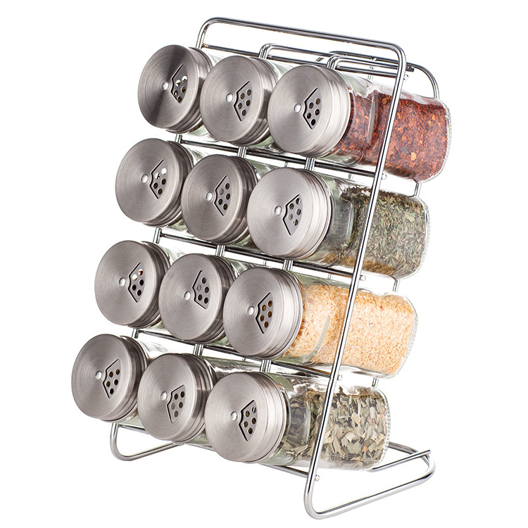 High quality popular twist glass jars spice rack set with stainless steel lid