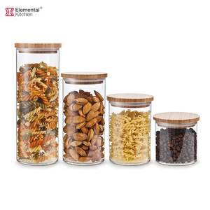 SINO GLASS trade assurance 4 pcs borosilicate glass storage jar bamboo lid glass storage jar