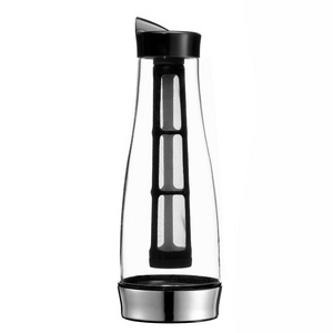 Glass Water Carafe With Lid And Protective Base, 1 Liter Fridge Water Pitcher Bottle Dispenser with Pour Drip Spout