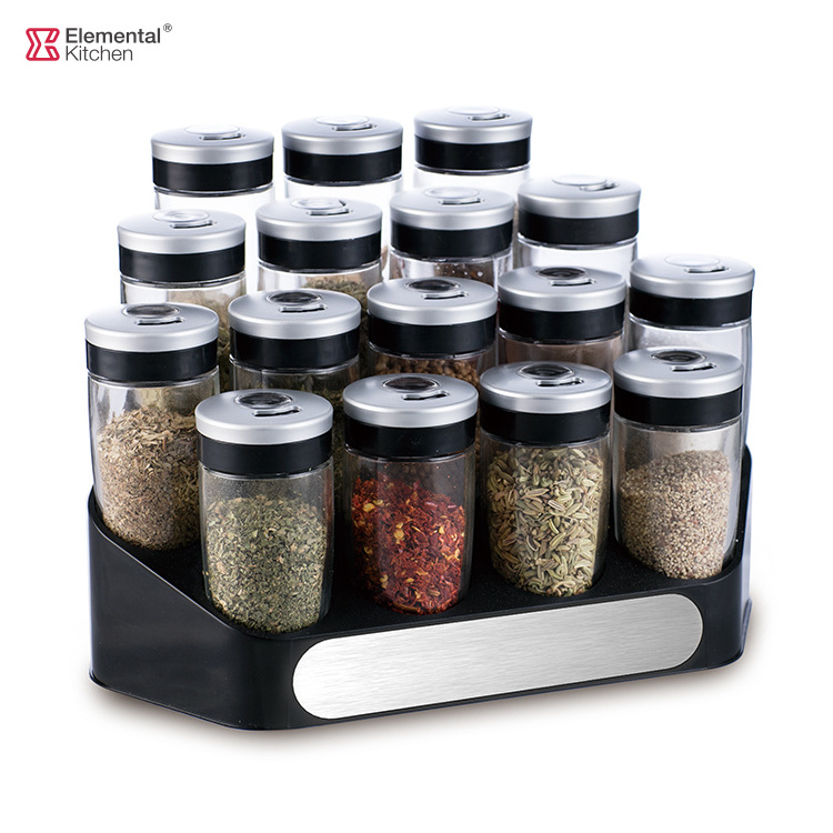 Round 6 pcs glass spice dispenser set glass seasoning jar kitchen spice rack salt spice pepper condiment container bottle