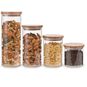 Glass jars 450ml 700ml 1000ml 1650ml  glass jar pet food storage bamboo lid for home kitchen 4 Pcs Storage Jar Set