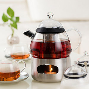 Glass Water Pitcher with Infuser and Warmer, Heat Resistant Borosilicate Glass Carafe, Coffee & Tea Set