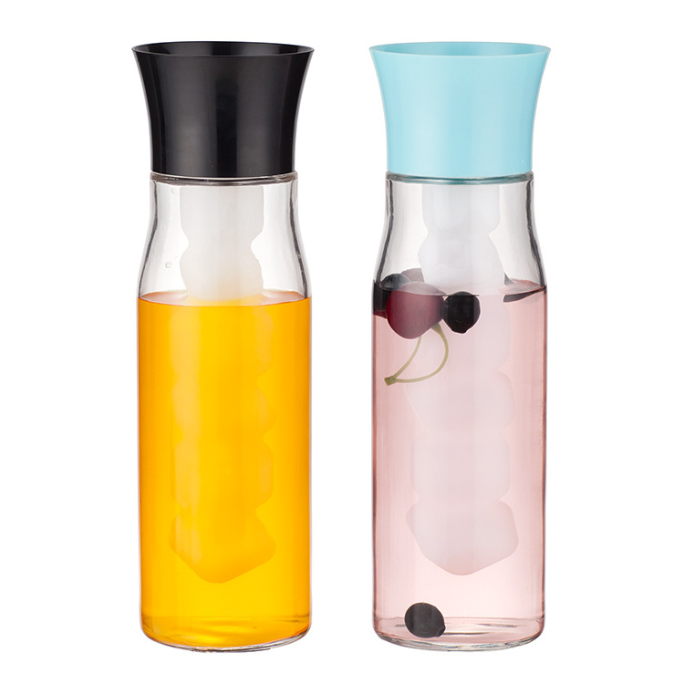 28 Oz Glass Carafe with Frozen Ice Pearls, Water Pitcher Fridge Carafe Ice Tea Maker, Free-Flowing Drinking Carafe