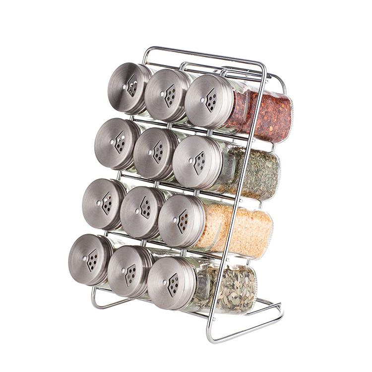 6 Jar Glass Metal Lid Spice Rack Set, Spice Bottle, Spice Rack Organizer