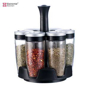 Round 6 pcs glass spice dispenser set glass seasoning jar kitchen spice rack salt spice pepper condiment container bottle