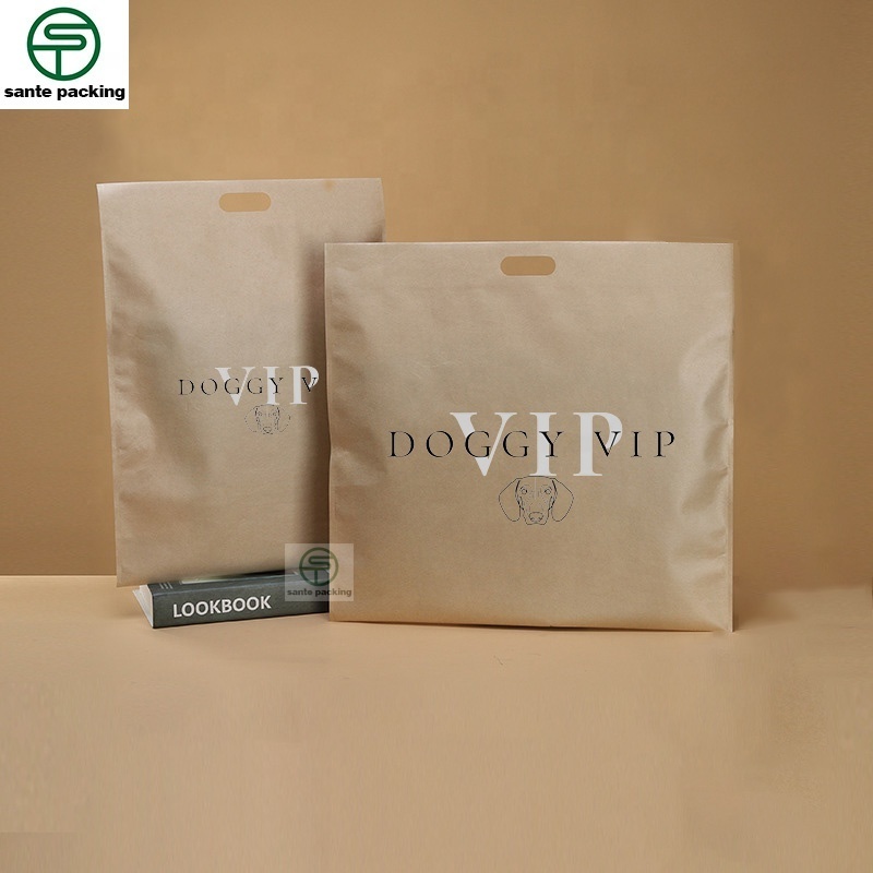 Eco Friendly Shopping Bag Brown Kraft Paper Pouch For Tee, Polo, Sweater Packaging