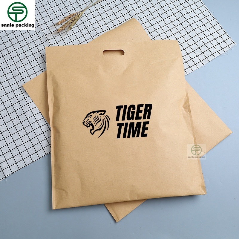 Customized heat sealable satchet 3 side sealing flat paper sweatshirt packing bag kraft paper pouch for hoodies