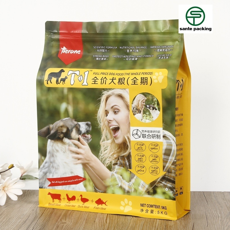 Custom Printed Quad Seal Package/aluminum Foil Side Gusset Dog Pet Food Packaging Bag