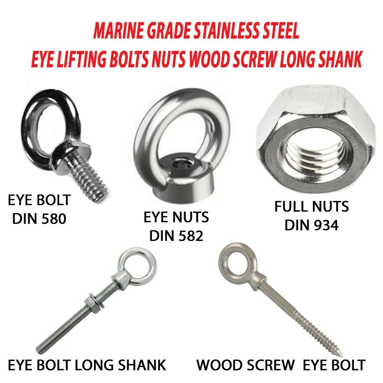 Stainless Steel 304/316 Galvanized Eye Screws Lifting Bolt Sling Ring Sheep Hook Nut