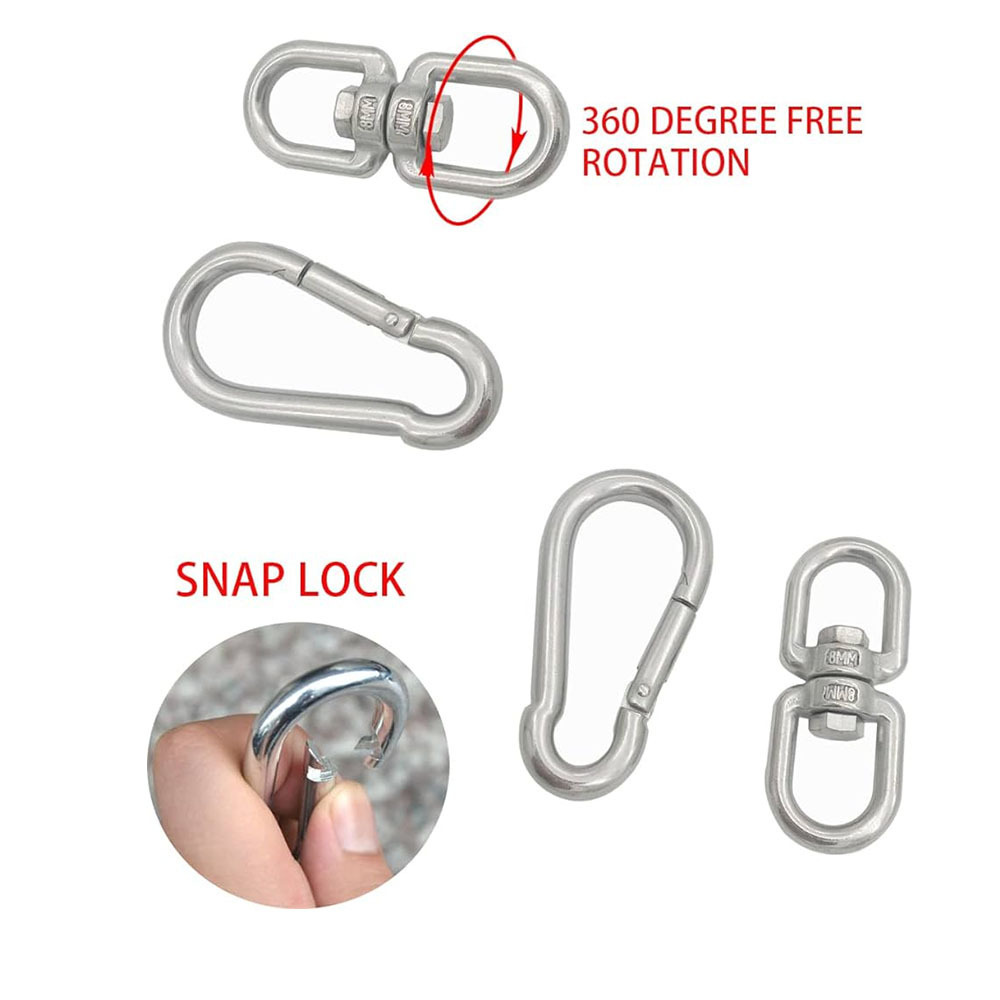 Heavy Duty 304 Stainless Steel Swivel Ring Double Ended Swivel Eye Hooks For Web Tree Swing