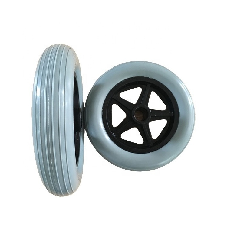 7 inch solid PU foam wheels complete with plastic rim for wheelchair