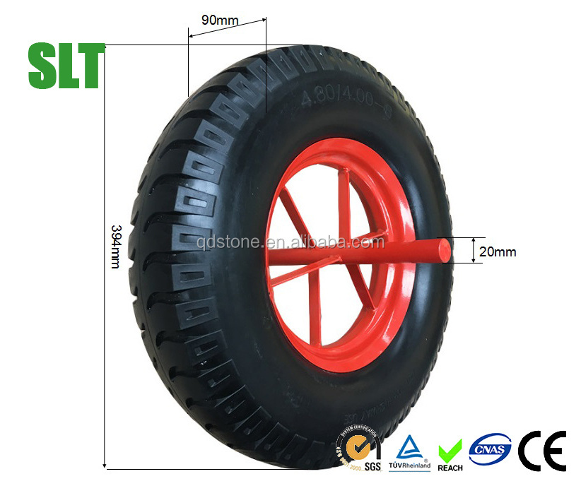 4.80/4.00-8 PU foam wheelbarrow wheel with solid axle 16 inch flat free tire