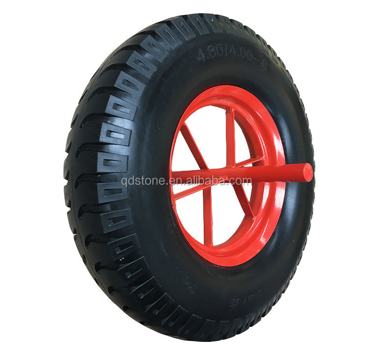 4.80/4.00-8 PU foam wheelbarrow wheel with solid axle 16 inch flat free tire