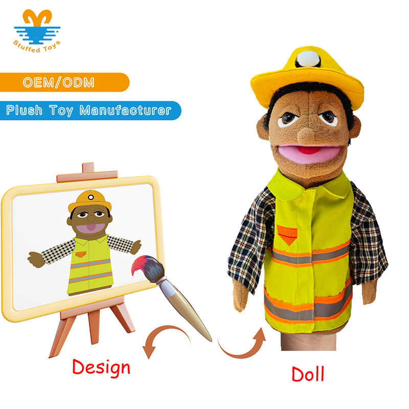 Wholesale Cute Personalized Cartoon Plush Doll Toys Custom Traffic Police Man Hand Puppet for Kids Made of Soft Plush Fabric