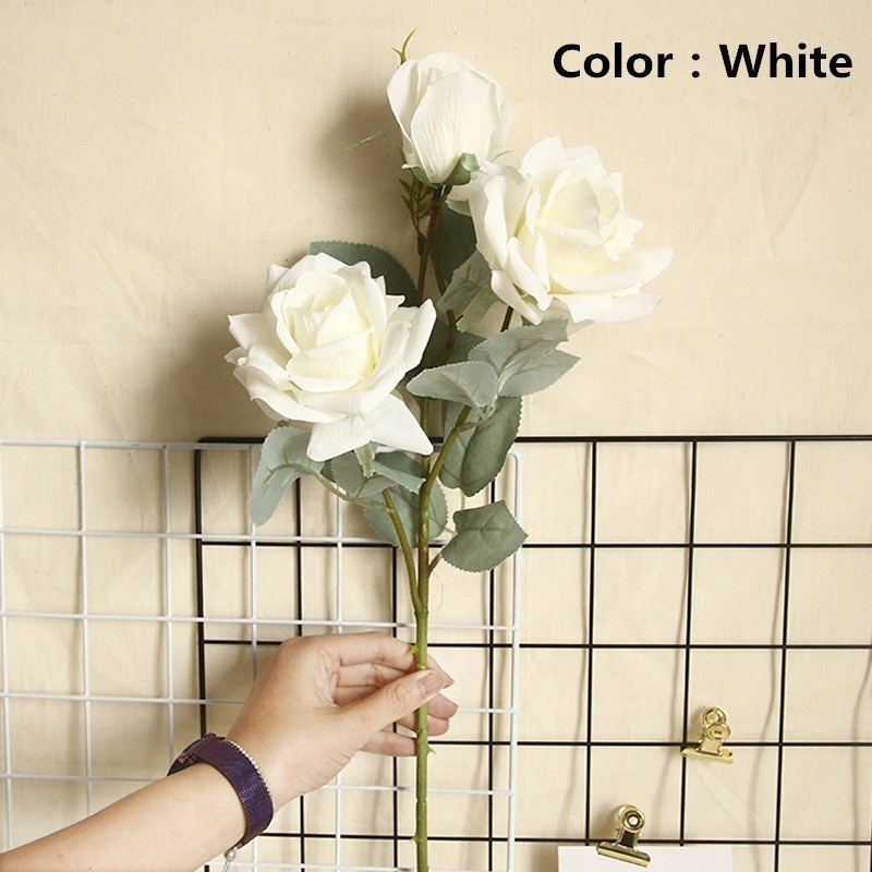 L-008 Cheap Flowers 3heads Silk Artificial Plastic Flower Single Rose Mix Color Red Roses Flower