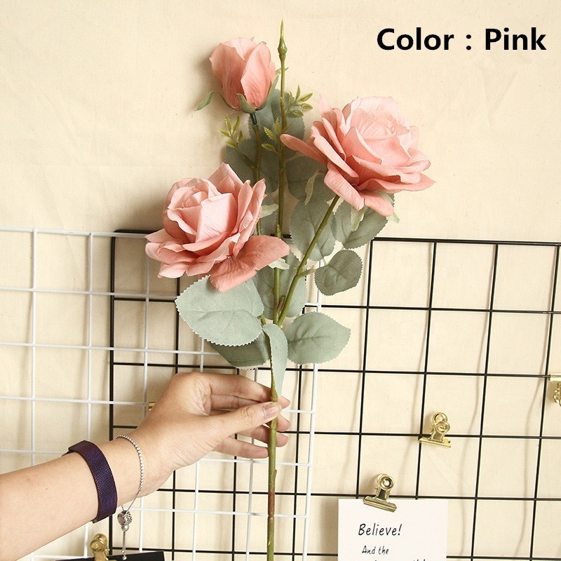 L-008 Cheap Flowers 3heads Silk Artificial Plastic Flower Single Rose Mix Color Red Roses Flower