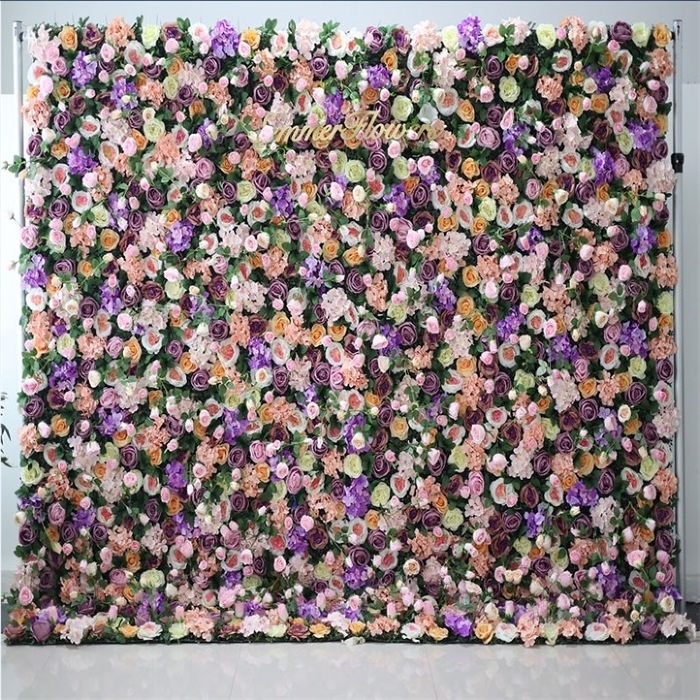 L-030 Wedding Wall Panel Fabric Cloth 3D Flowers Artificial Silk Rose Hydrangea Greenery Flower Wall