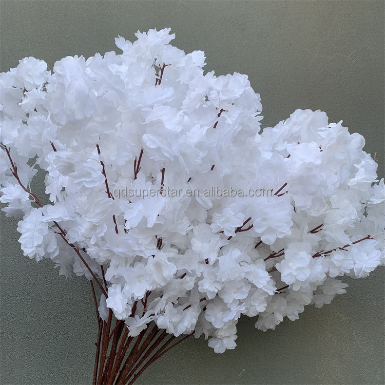 L-418 Wedding Table Tree Decoration Artificial Silk Flowers Stems Pure White Cherry Blossom Branches