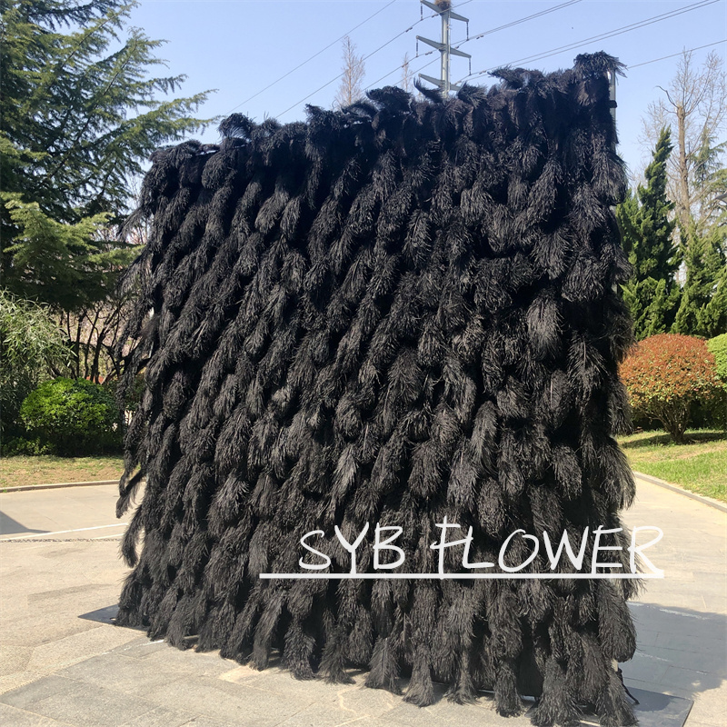 SYB-164-3 Luxury silk artificial flowers wall lifelike black feather flower decor wedding event Backdrop Wedding Wall