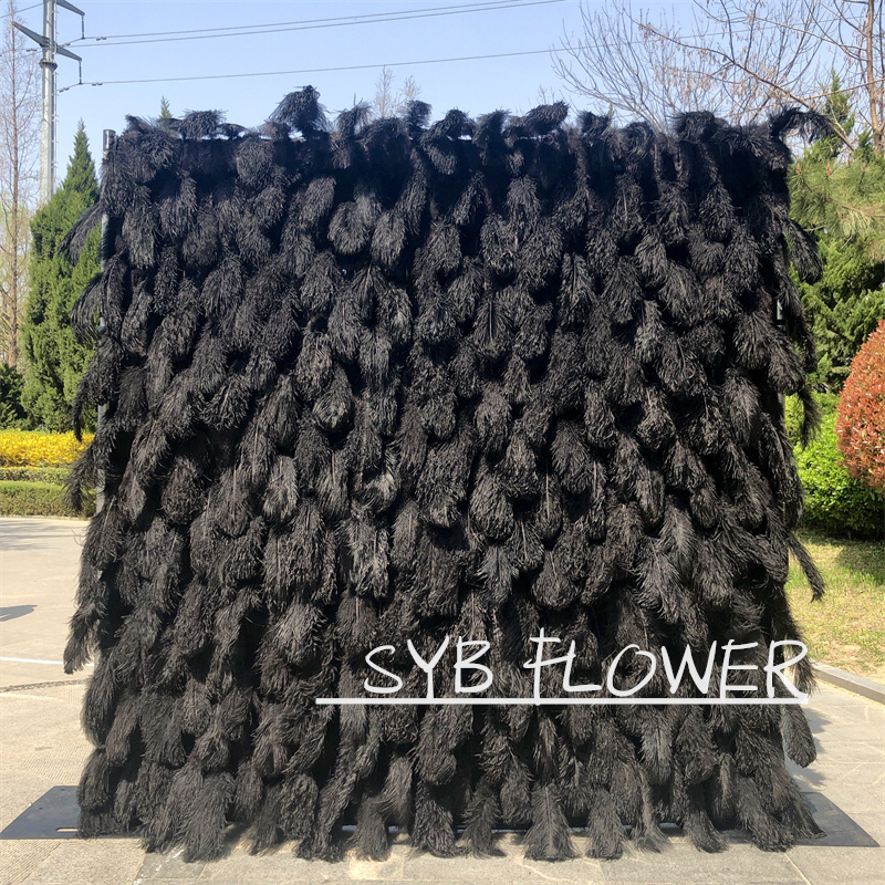 SYB-164-3 Luxury silk artificial flowers wall lifelike black feather flower decor wedding event Backdrop Wedding Wall