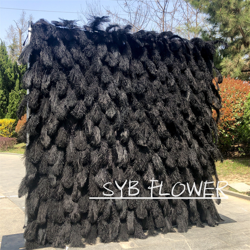 SYB-164-3 Luxury silk artificial flowers wall lifelike black feather flower decor wedding event Backdrop Wedding Wall