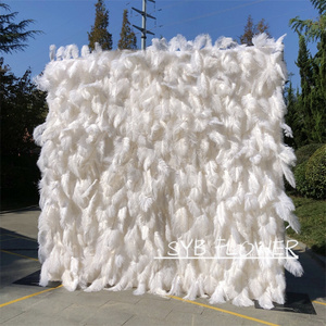 R-164  white feather wall backdrop wedding wall artificial flowers panel roll up cloth back White ostrich feather wall