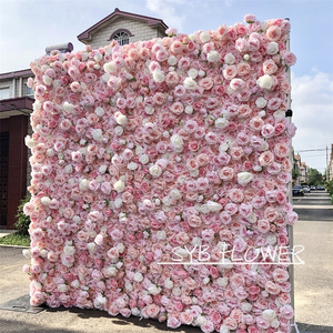 R-209 flower wedding wall Wedding decor rolled up cloth back Pink Color artificial fabric florable flower wall backdrop