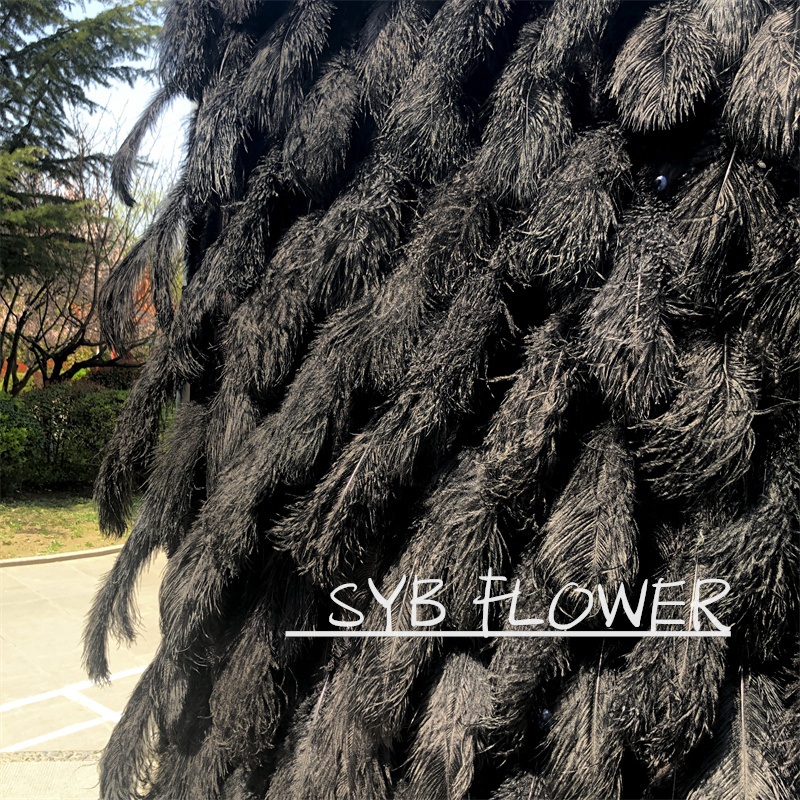 SYB-164-3 Luxury silk artificial flowers wall lifelike black feather flower decor wedding event Backdrop Wedding Wall