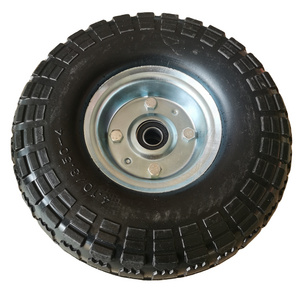 4.10/3.50-4 Tire and Wheel Flat Free 10 Inch Solid PU Tire with 5/8 Axle Bore Hole and ball Bearings for various Cart Tires