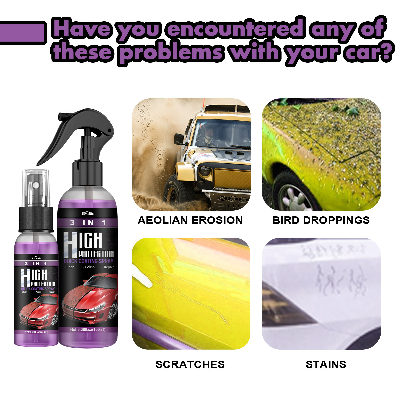 3 in 1 High protection Fast Auto Paint Spray Self action paint change color clean coating spray