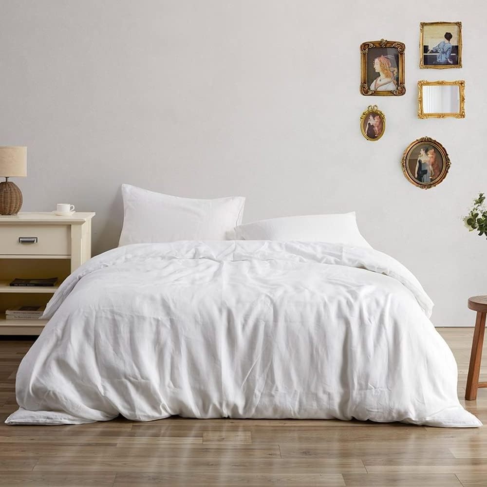 wholesale hotel linen 250tc white duvet cover 100% Stone Washed Flat Sheet French Flax Linen Bedding Set Duvet Cover Sets