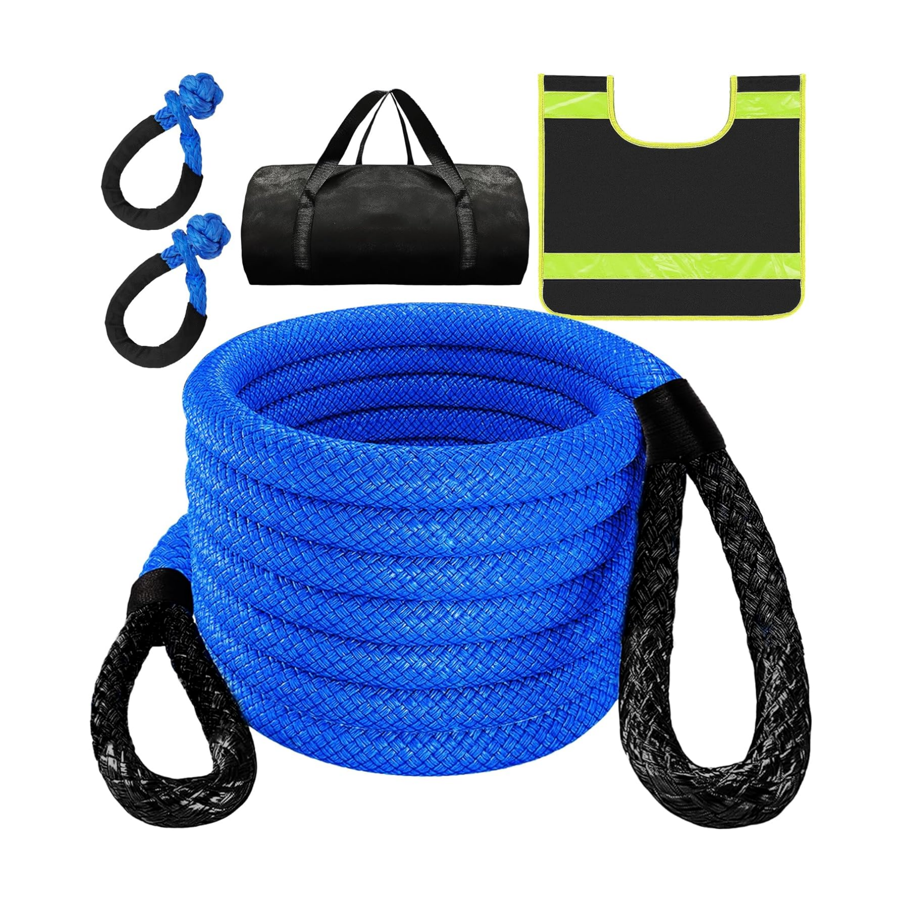 Kinetic Recovery Tow Rope Strap with Soft Shackles Heavy Duty Offroad Towing Straps Kit for Trucks SUV UTV ATV Tractor Car Jeep