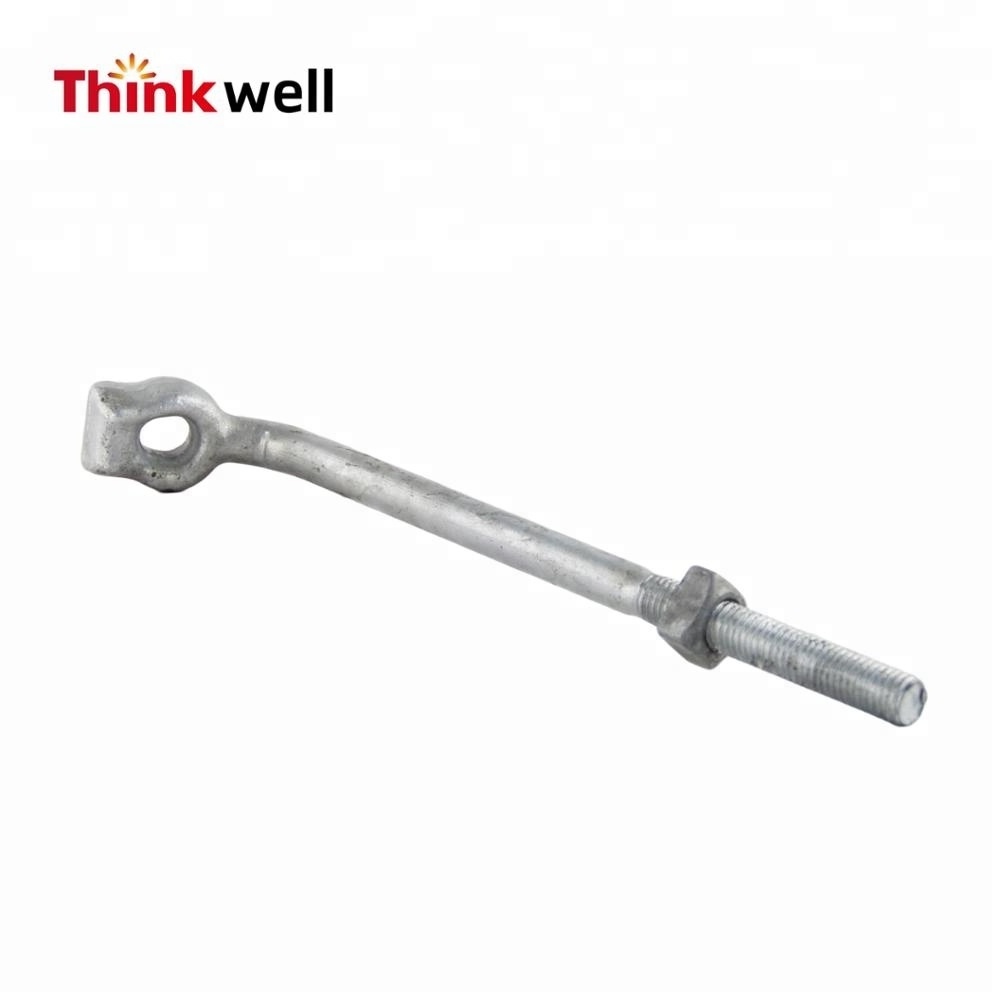 HDG Forged Screw Twin Double Strand Thimble Stay Rod Straight Eye Bolt Anchor Rod Overhead Line Fitting