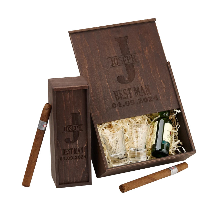 Sliding Lid  Wood Cigar Gift Box Custom Size Logo Small Wedding Gift Box Groomsmen Gift Box humidor cigar