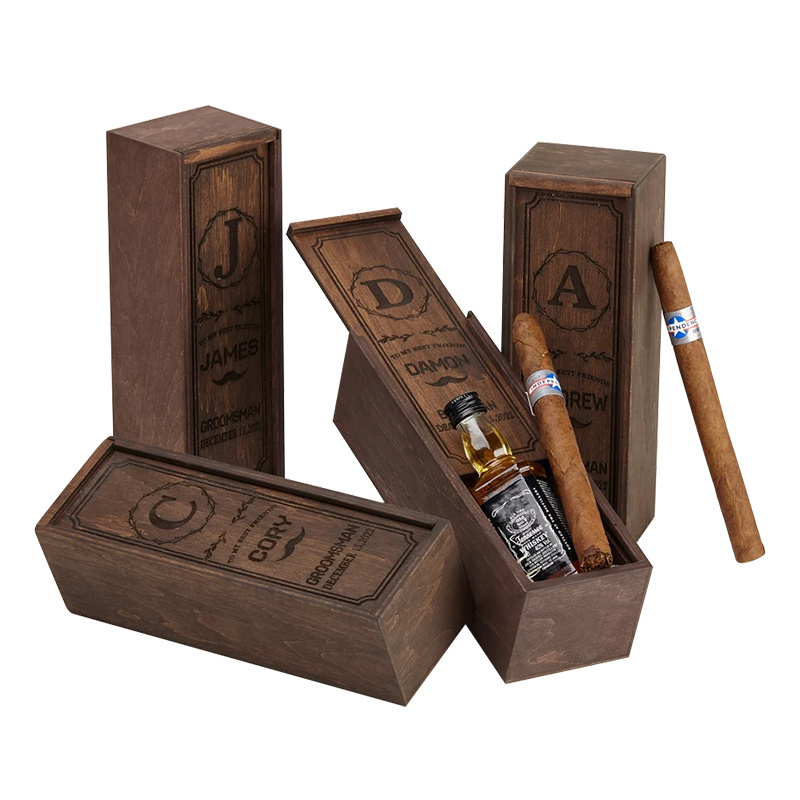 Sliding Lid  Wood Cigar Gift Box Custom Size Logo Small Wedding Gift Box Groomsmen Gift Box humidor cigar