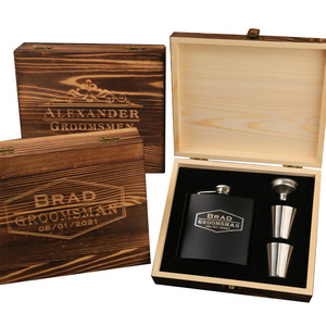 And Funnel Retro 8oz Whiskey Liquor Hip Flask Gift Set Box Stainless Steel in Wooden Leather Men Wedding Metal Wisky Set