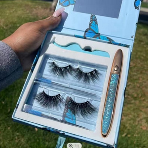 Wholesale high quality private label 2 pairs of lash box vendor 5D Mink Eyelash Boxes with liquid eyeliner glue pen and Tweezer