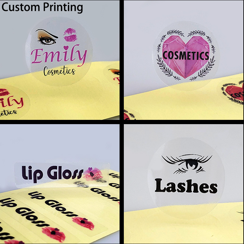 Hot selling eyelash box logo custom label transparent sticker Cosmetics clear Sticker lip gloss Private label