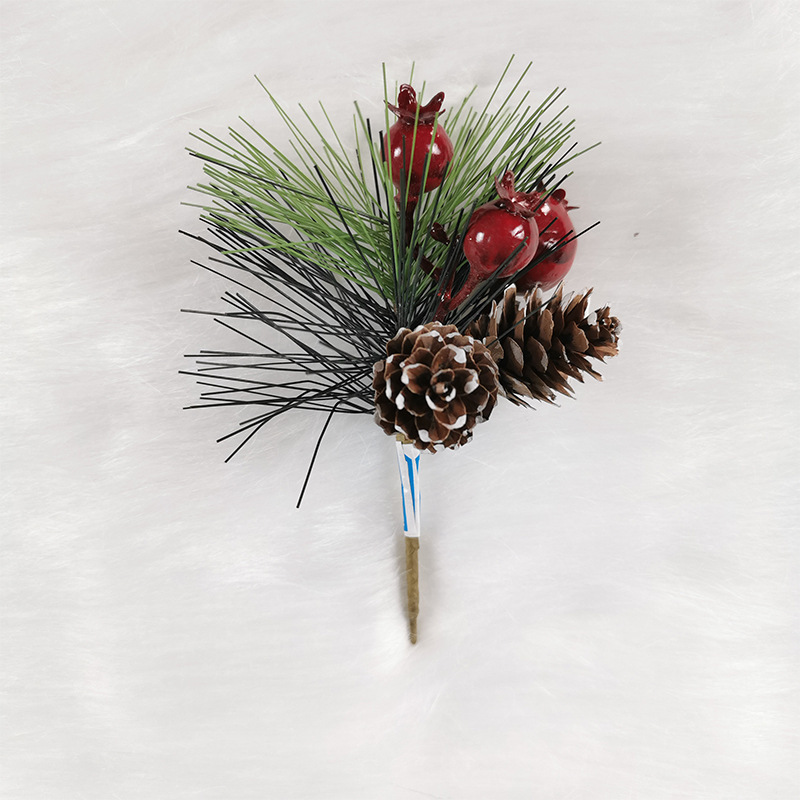 Wholesale red berry branches snow pine spray artificial christmas tree floral spray picks for christmas decoration