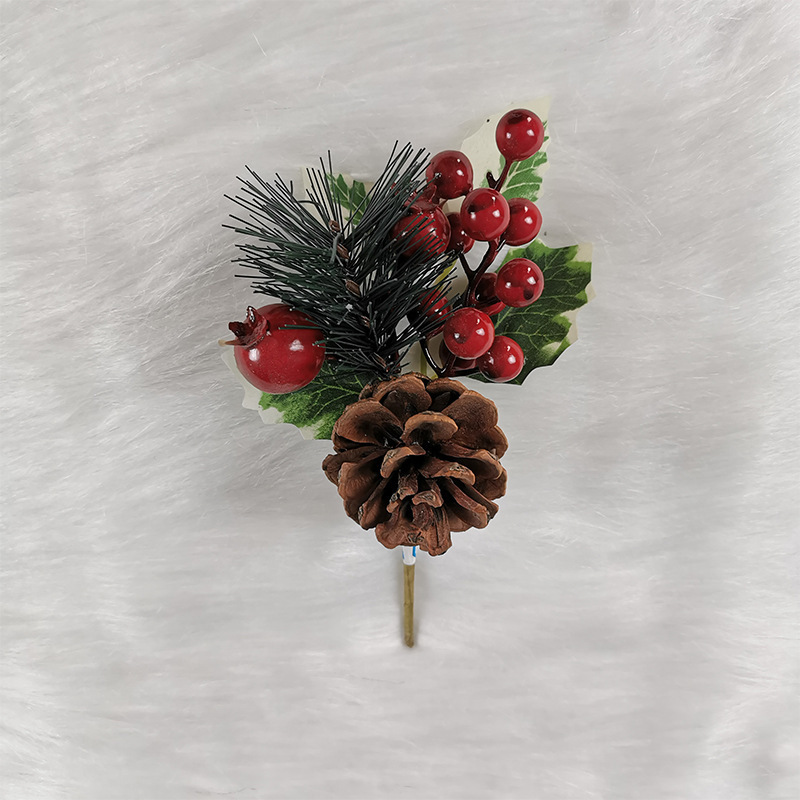 Wholesale red berry branches snow pine spray artificial christmas tree floral spray picks for christmas decoration