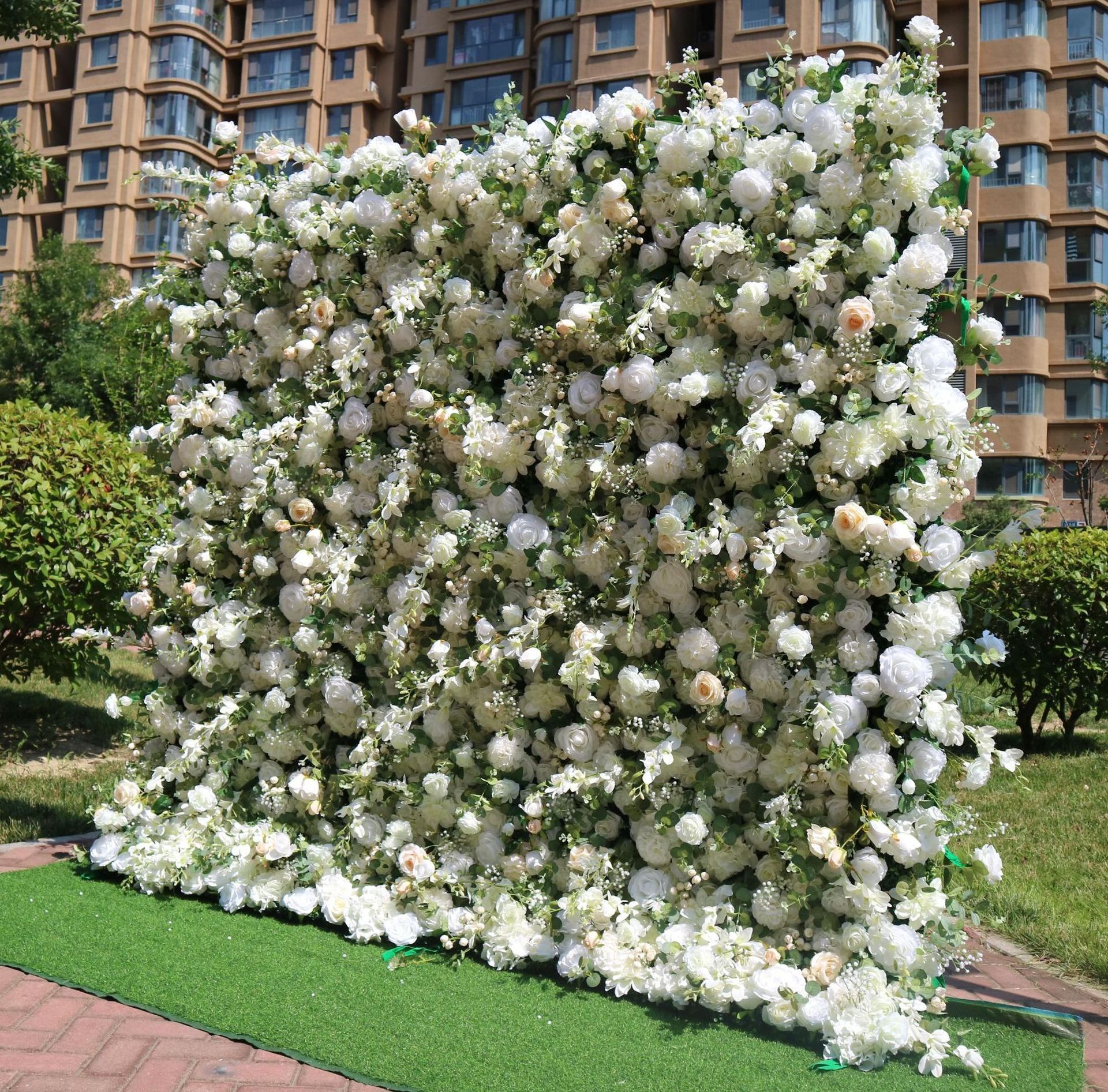 Custom Wedding Floral Wall Backdrop Decor 3D RollUp Flowerwall Mat Artificial Silk Green Flower Wall Greenery Backdrop Panel