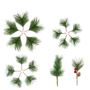 Mini Christmas Berry Pick Decoration Natural Pinecone Floral Branch Pick Flax Small Bow Tie With Wire Branch