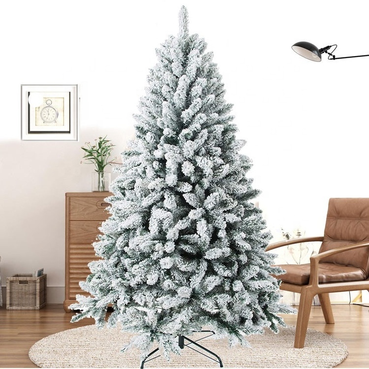 Premium Flocked Hinged Artificial Christmas Pine Tree With Snow Wholesale Artificial Encrypted Snowflake Flocking Christmas Tree