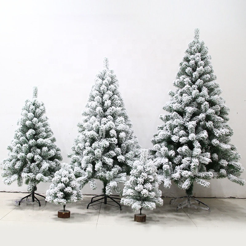 Premium Flocked Hinged Artificial Christmas Pine Tree With Snow Wholesale Artificial Encrypted Snowflake Flocking Christmas Tree