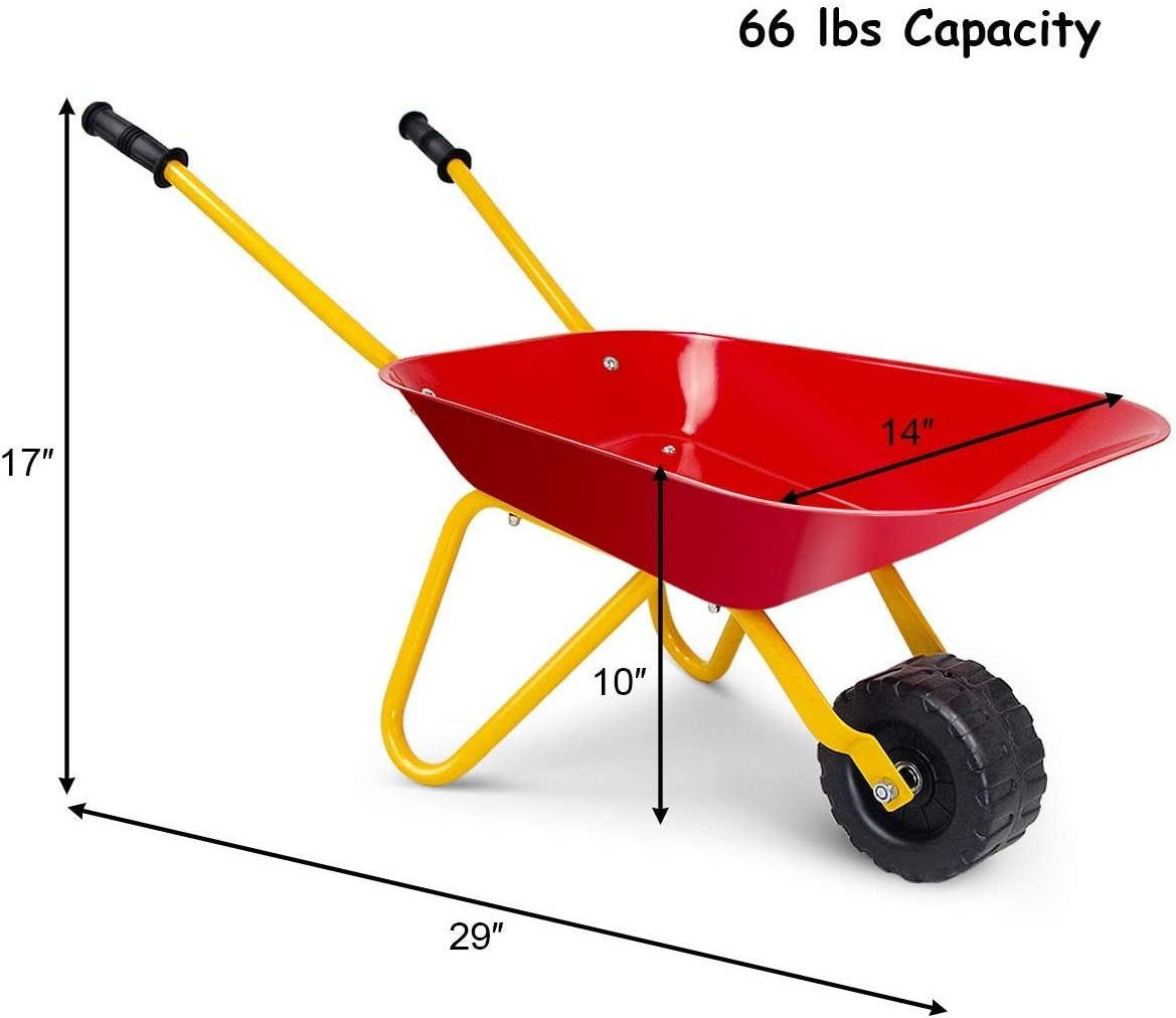 Outdoor Kids Toy Wheelbarrow w/Steel Tray and Rubber Hand Grips, Durable Metal Construction