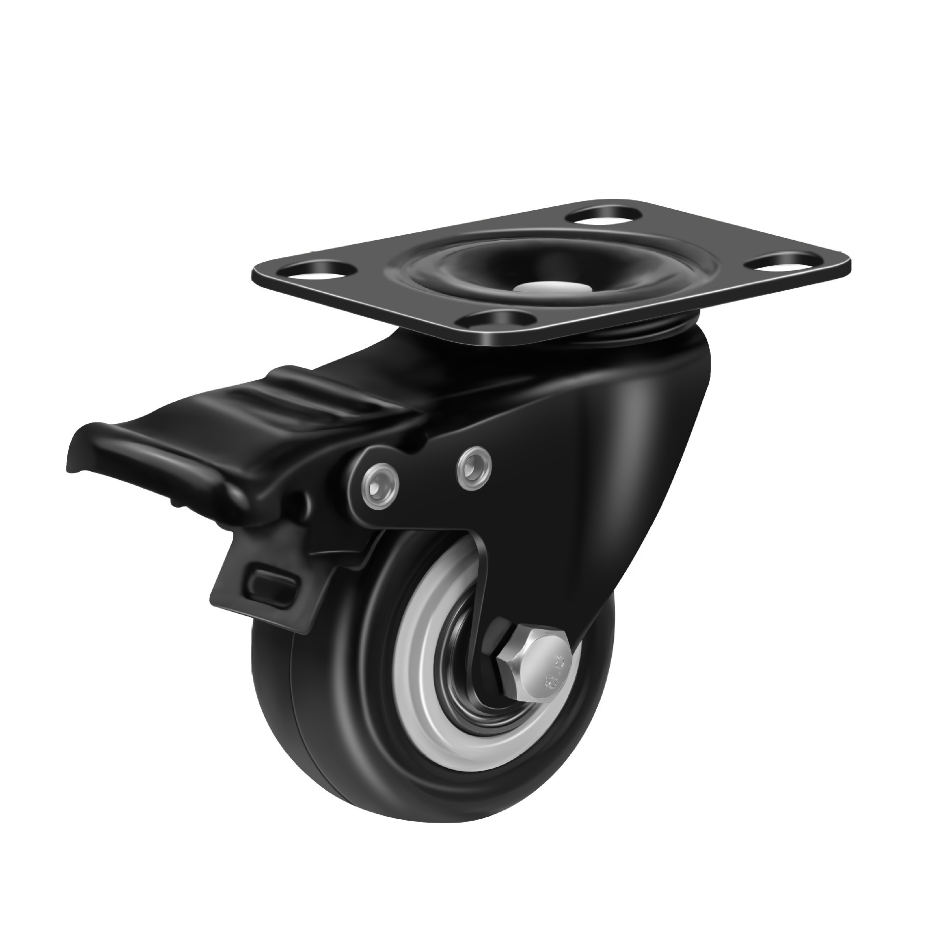 2 Inch Heavy Duty Casters With Brakes Noiseless Locking Casters Polyurethane Material Swivel Plate Caster